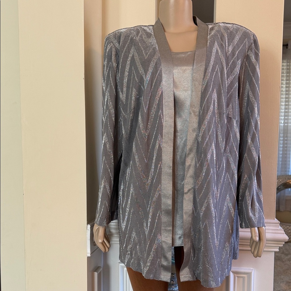 R & M Richards Silver Chevron Look of Two Pieces in One Top